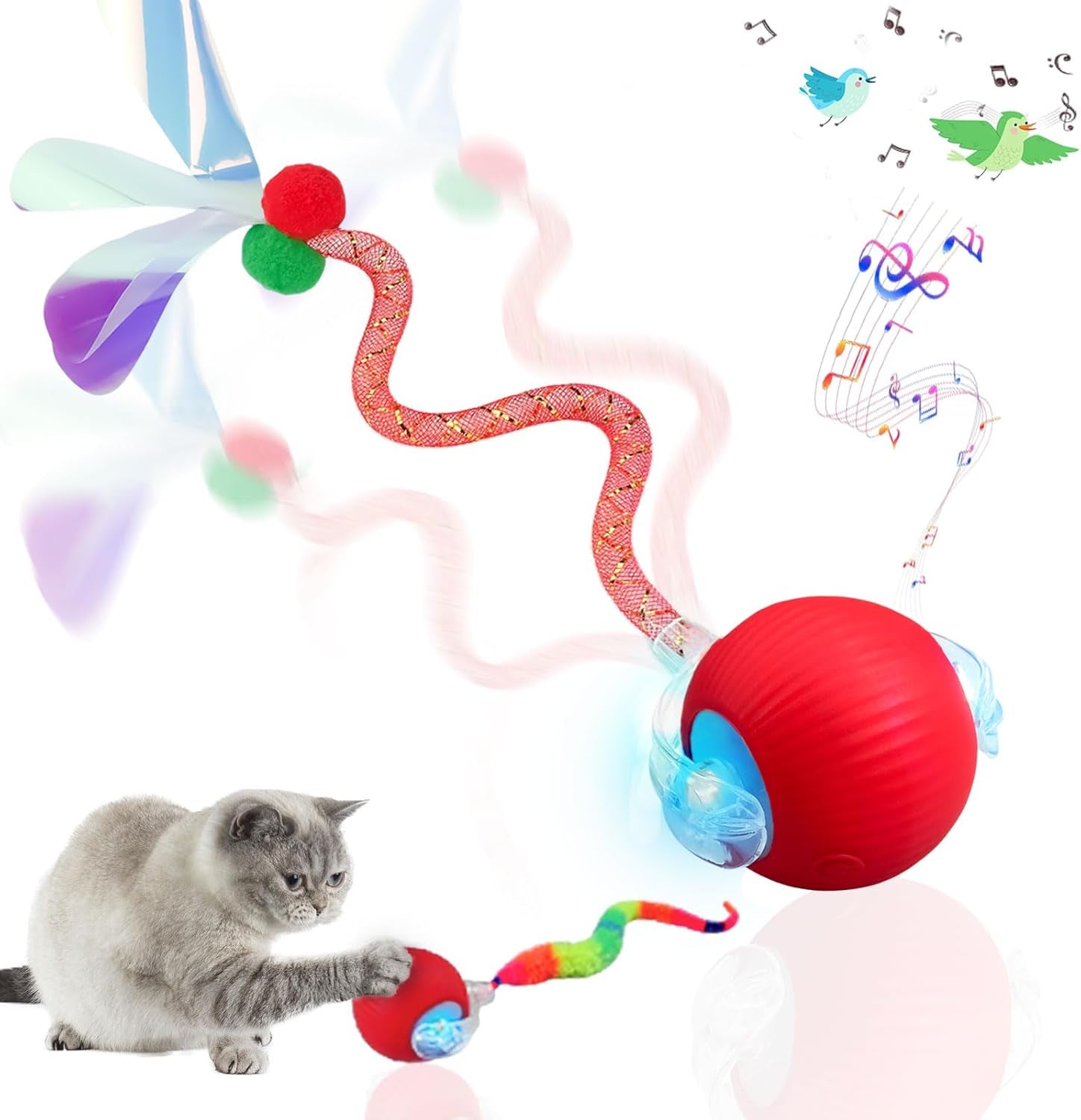 New Upgraded Interactive Cat Toy Ball – Smart Automatic Rolling Stimulating Chasing Teaser Ball for Bored Indoor Adult Cats and Dogs (Red)