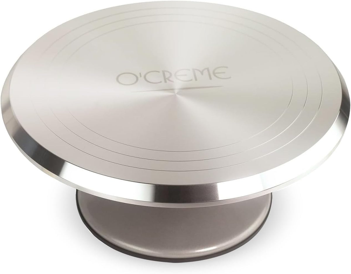 O’Creme Cake Turntable Stand, 12 Inch – Heavy-Duty Aluminum Alloy Rotating Turn Table Display Lazy Susan for Decorating Cakes & Cupcakes with Non-Slip Base- Ideal for Weddings, Birthdays