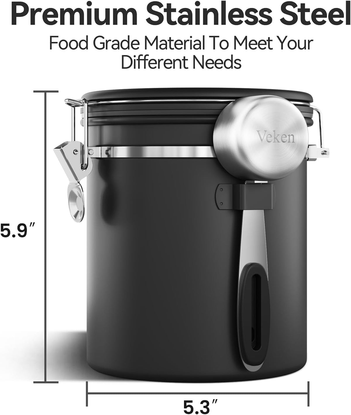 Veken Coffee Canister with Window,Airtight Stainless Steel Compact Jar,16Oz