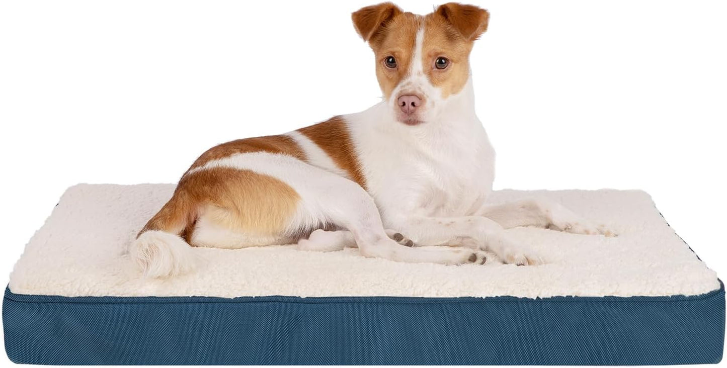Orthopedic Dog Bed with Memory Foam, Washable Dog Crate Mat for Small, Medium & Large Dogs, Thick Mattress for Crates, Kennels or Floor, Waterproof Pet Bed - Blue, 24 X 16 X 3