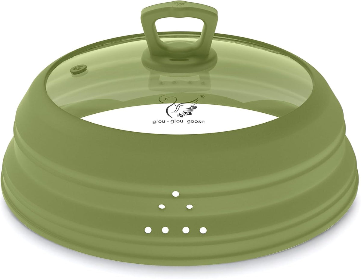Microwave Splatter Cover Vented Glass Splatter Guard Lid with Collapsible Silicone for Food as Pot Covers Plate 10.8 Inch for 6 7 8 9 10 Inch Plate Bowl