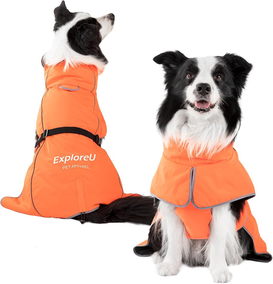 Dog Raincoat,Adjustable Dog Rain Jacket Poncho with Leash Hole,Orange,L