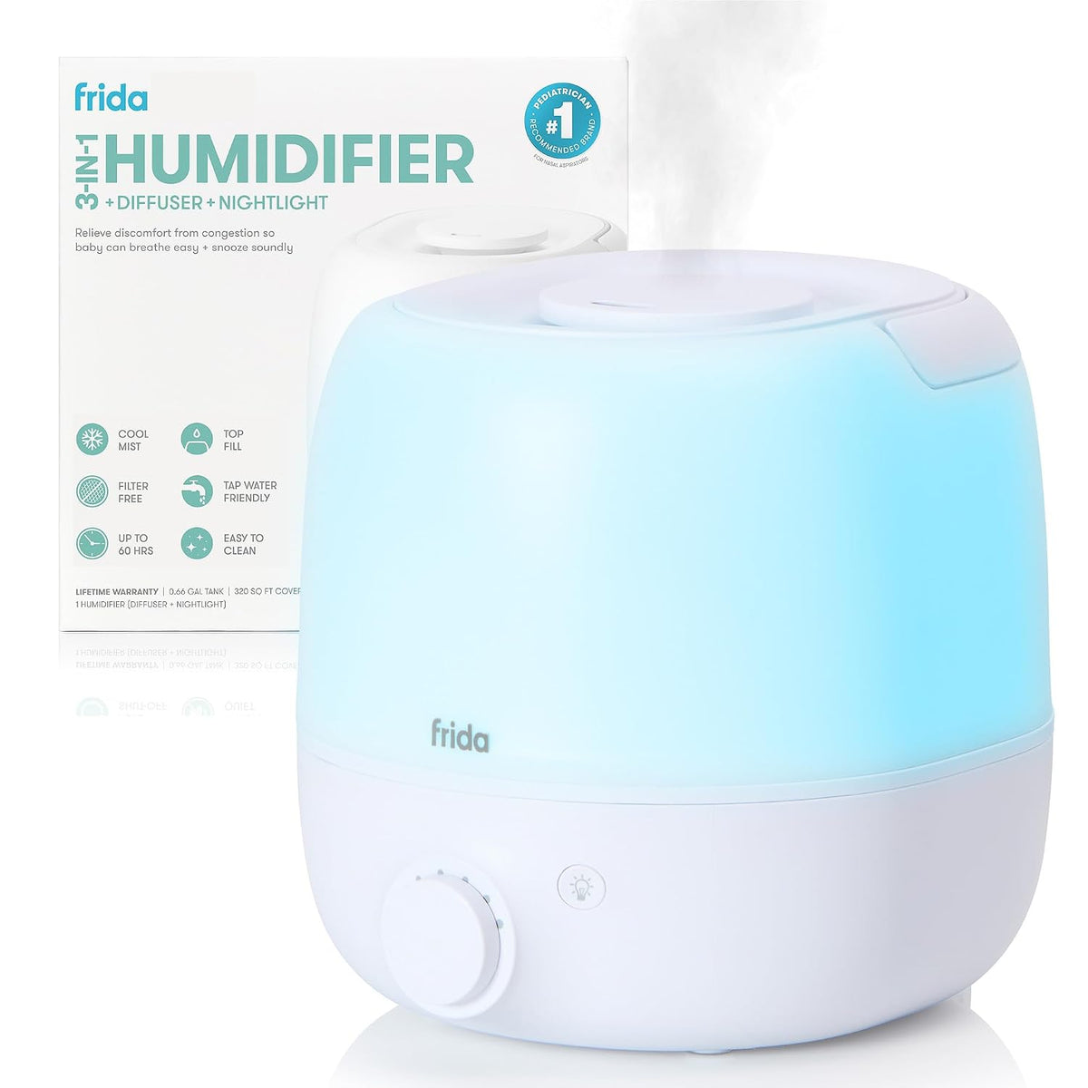 Frida 3-In-1 Cool Mist Humidifier for Large Rooms & Bedroom, Diffuser