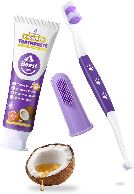 Dog Toothbrush Kit, 2.5Oz Toothpaste, Dual-Head & Finger Brush