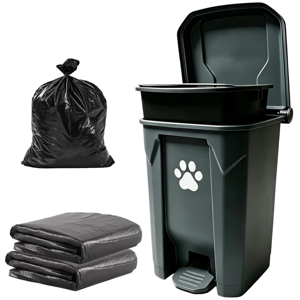 Dog Poop Trash Can outside 20L with Waste Bags Outdoor Dog Poop Trash Can for Backyard with Lid Odorless Waterproof Foot Pedal and Removable Inner Bucket
