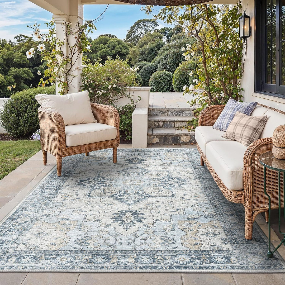 GENIMO Indoor Outdoor Rug, Washable for Patio and Deck, Light Blue, 5X8