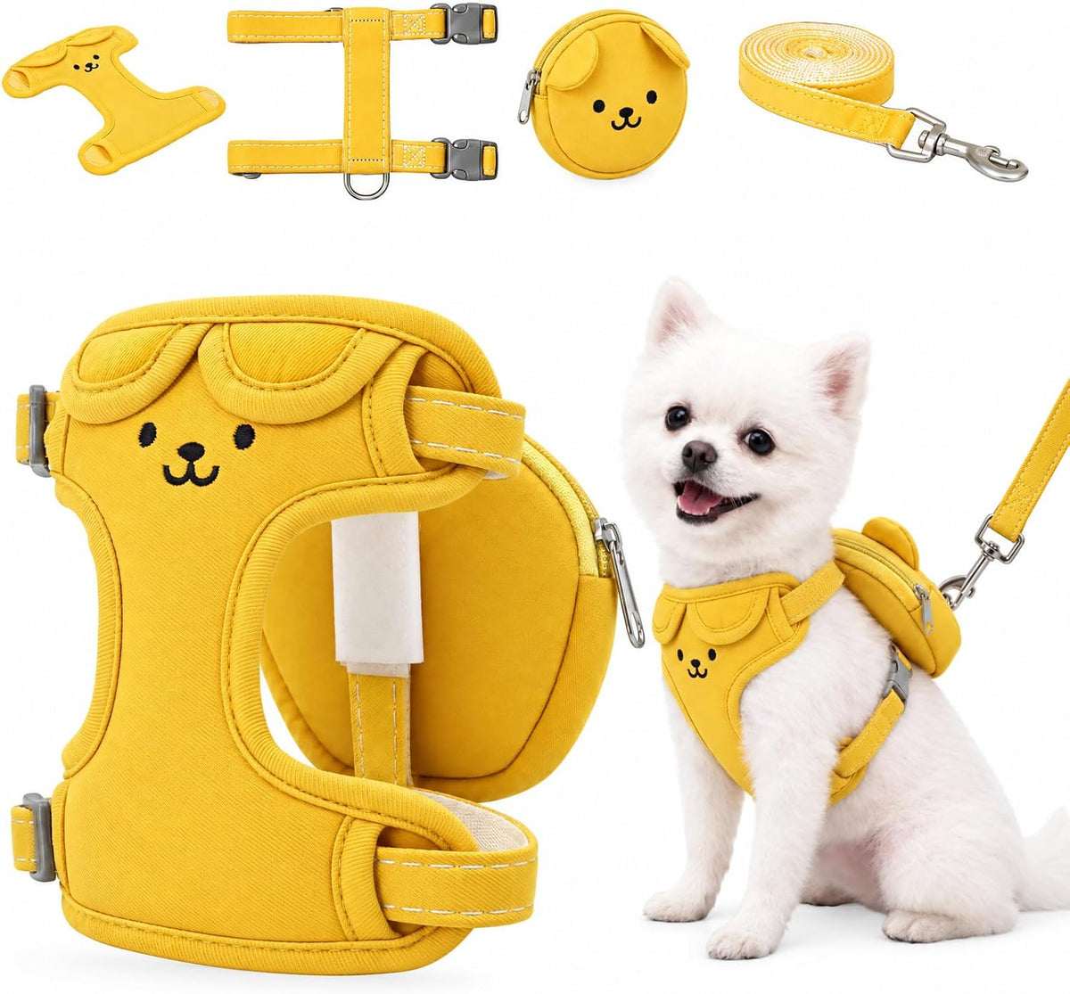 Dog Harness and Leash with Detachable Pet Vest and Bear Backpack(Small)