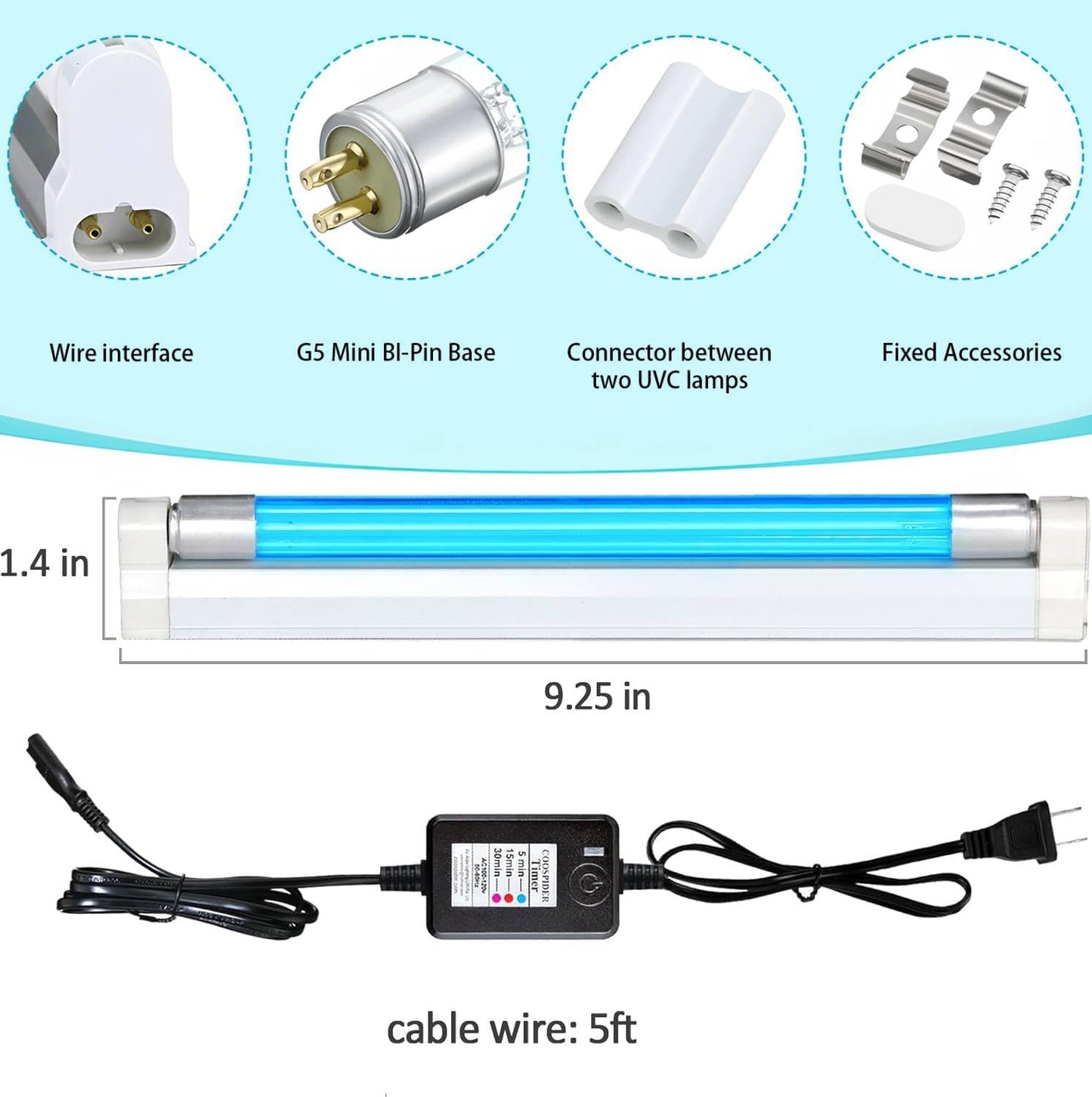 Coospider 6W UV Light with Ozone,185Nm Sanitizer Lamp with 3 Time Gear, UVC Lamp for Shoes/Closet/Cabinet/Bathroom 110V CTUV-6– Perfect Father'S Day Gifts