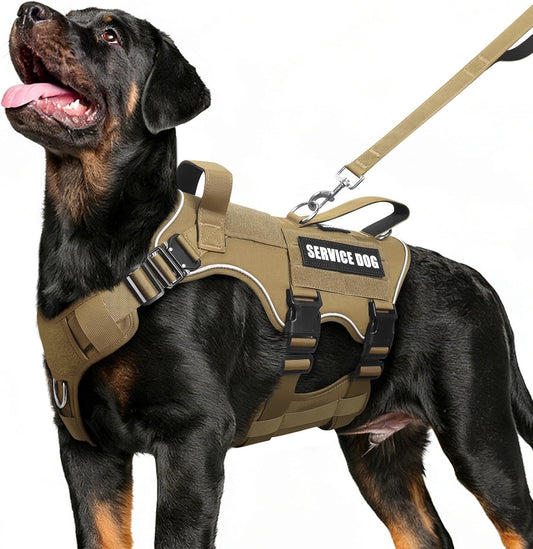No Pull Tactical Dog Harness and Leash Set,10 Patches Brown M
