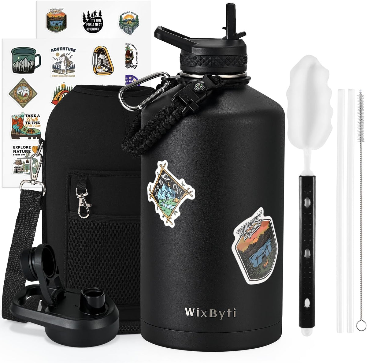 Wixbyti One Gallon Insulated Water Bottle, Stainless Steel 128Oz Water Jug