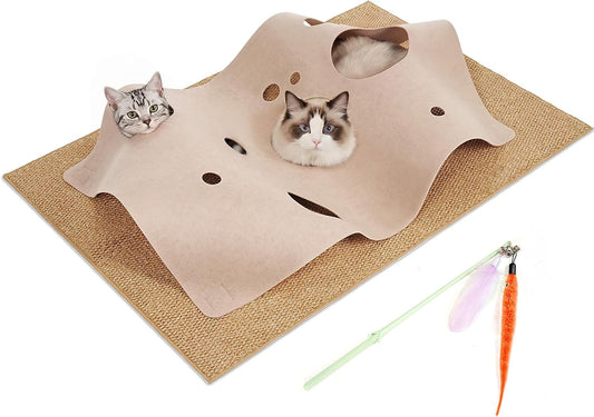 Cat Tunnel Mat with 2 Wand Hideout Play Carpet Indoor Kitten Toy