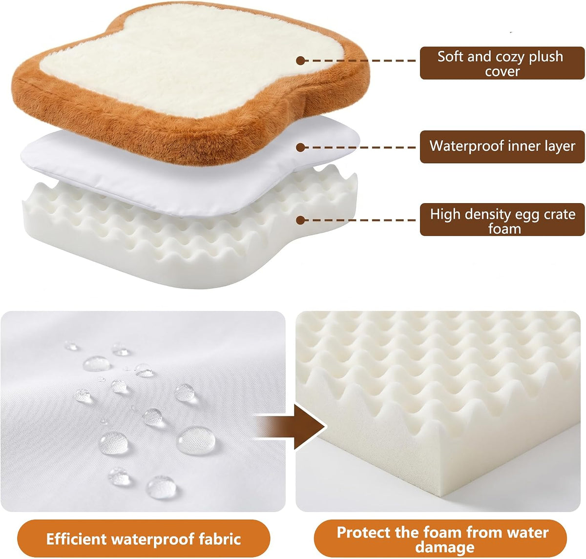 Dog Beds for Small Dogs, Toast Shaped Dog Bed Mats with Orthopedic Foam, Machine Washable Non-Slip Pet Bed, Plush Soft Small Puppy Bed for Indoor