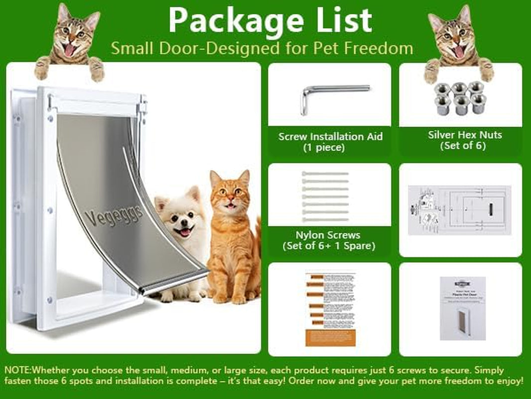 Pet Door Dog Door Easy Install - Wood & PVC Doors & Walls，Cat Door Free Movement & Strong Magnetic Auto-Close & Sliding Lock,Telescoping Frame,5 3/4" X 9 1/3" for Small Dogs Cats up to 15 Lb