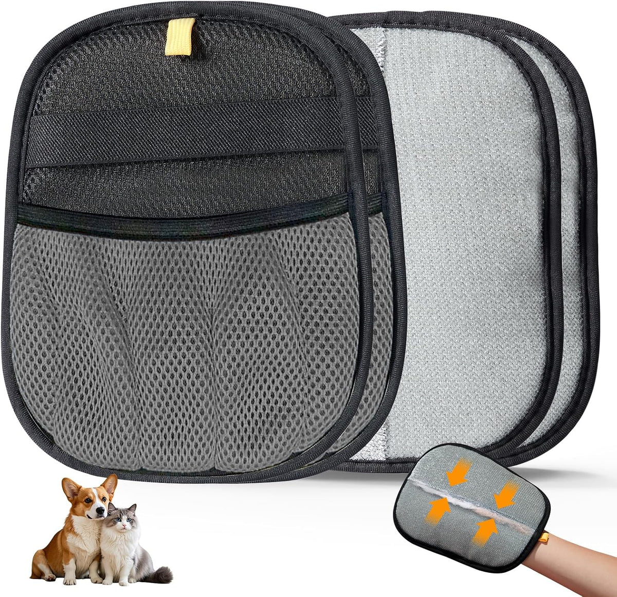 Pet Hair Remover for Laundry - Electrostatic Pet Hair Removal Grooming Gloves,Reusable Cat & Dog Hair Remover for Couch, Furniture, Carpet, Curtain, Pet Grooming Mitt (2 PCS Grey