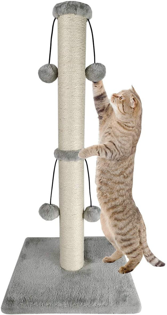 Dimaka 29'' Cat Scratching Post, Natural Sisal Rope Scratcher Post, Kitten Claw Scratch with 4 Danglingtoy Balls for Large Cats (Grey)