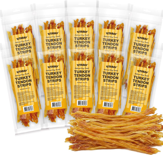VITADAY All Natural Turkey Tendon Dog Treats Strips, 10-Pack