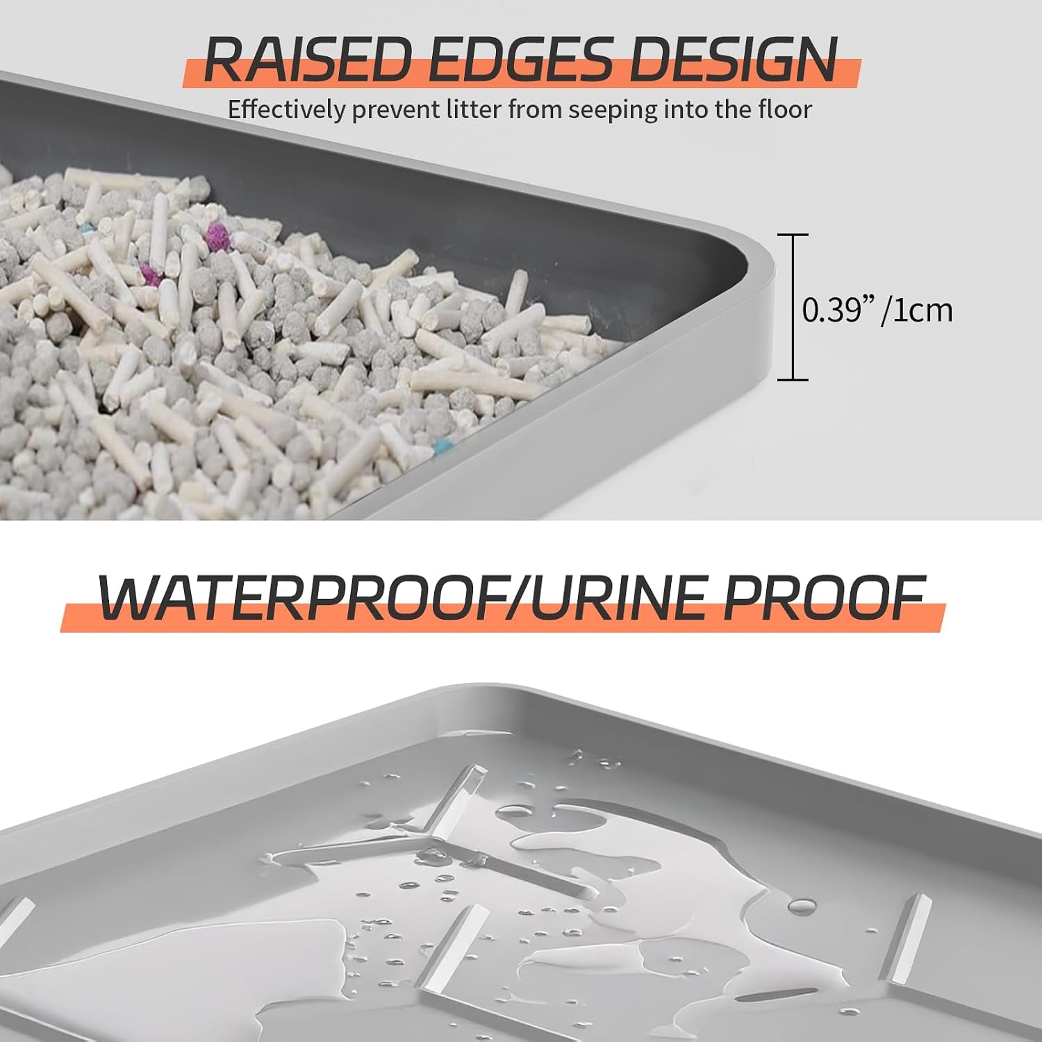 Bulkniu Large Silicone Cat Litter Mat, Waterproof/Urineproof, Litter Recycling, Easy to Clean, Soft on Kitty Paw (22"X34"- Grey)