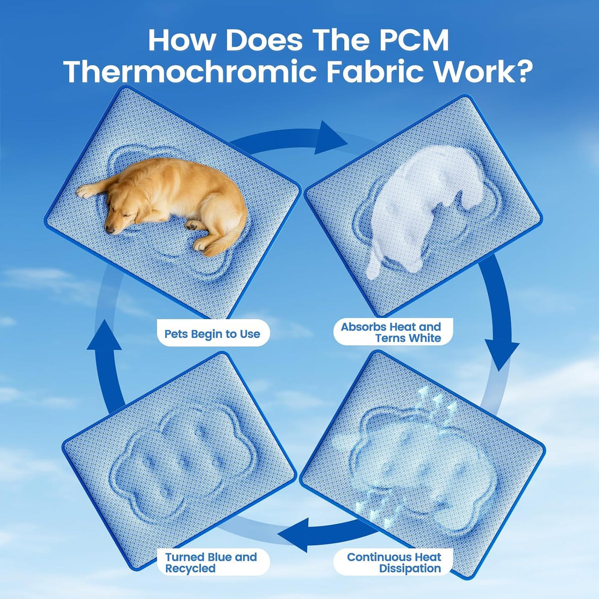 Dog Cooling Mat, Thick Cooling Mat for Extra Large Dogs with PCM & Thermochromic Tech, Dual-Sided Durable Waterproof Cool Dog Bed Mat, Q-Max>0.5, Machine Washable, Non-Toxic - XL(31" X 43")