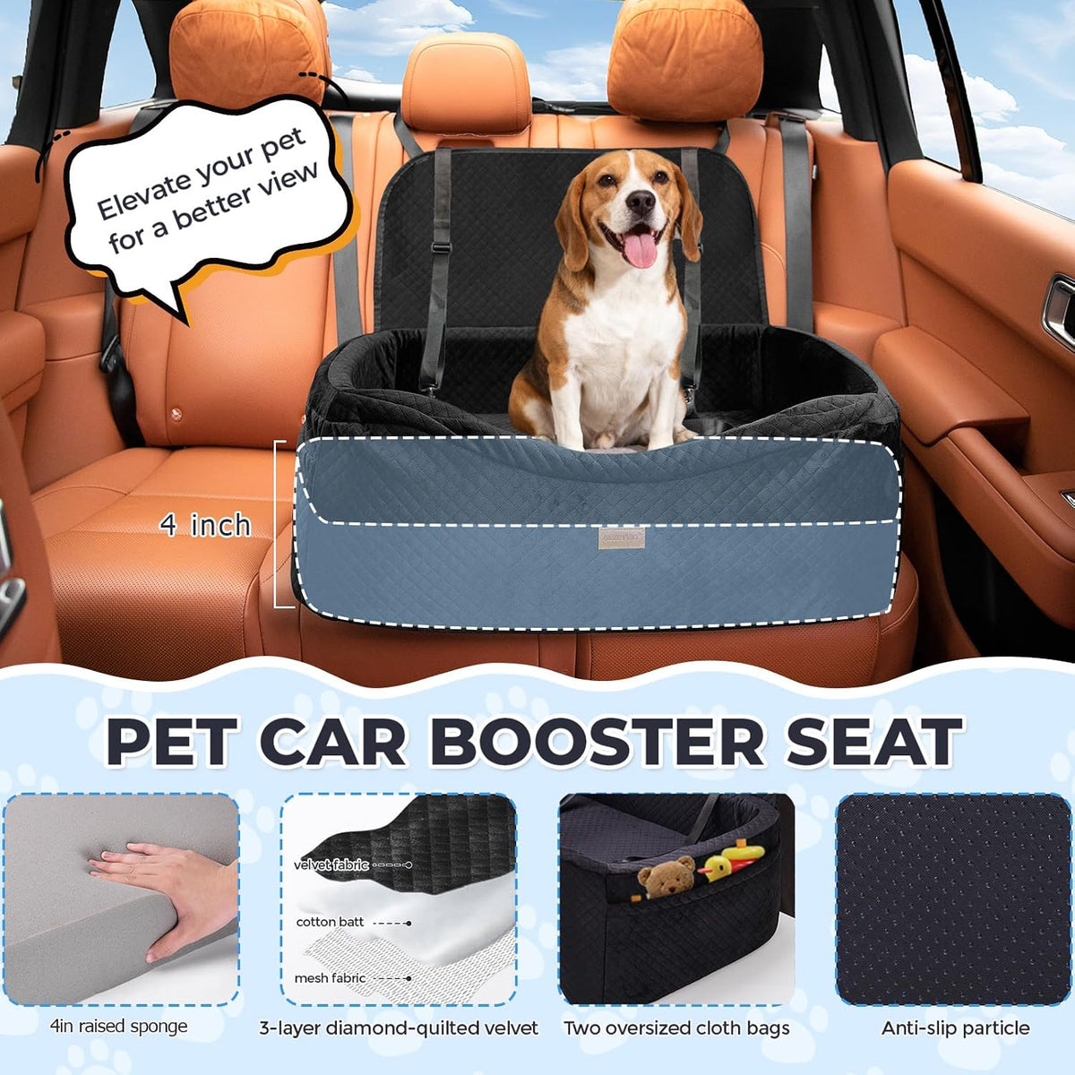 BLVRYVIO Large Dog Car Seat for Medium Sized Dogs under 55Lbs or 2 Smalls
