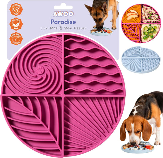 Silicone Dog Lick Mat & Slow Feeder with Suction Cups for Anxiety (Fuschia)