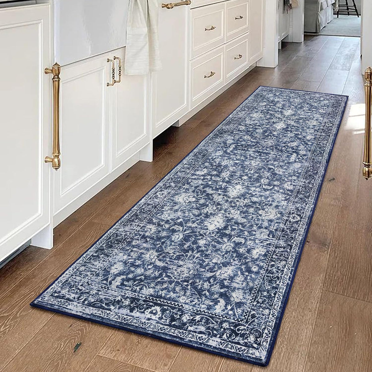 KILOCOCO Hallway Runner 2X5 Washable Runner Rug Non-Slip Kitchen Rug, Blue