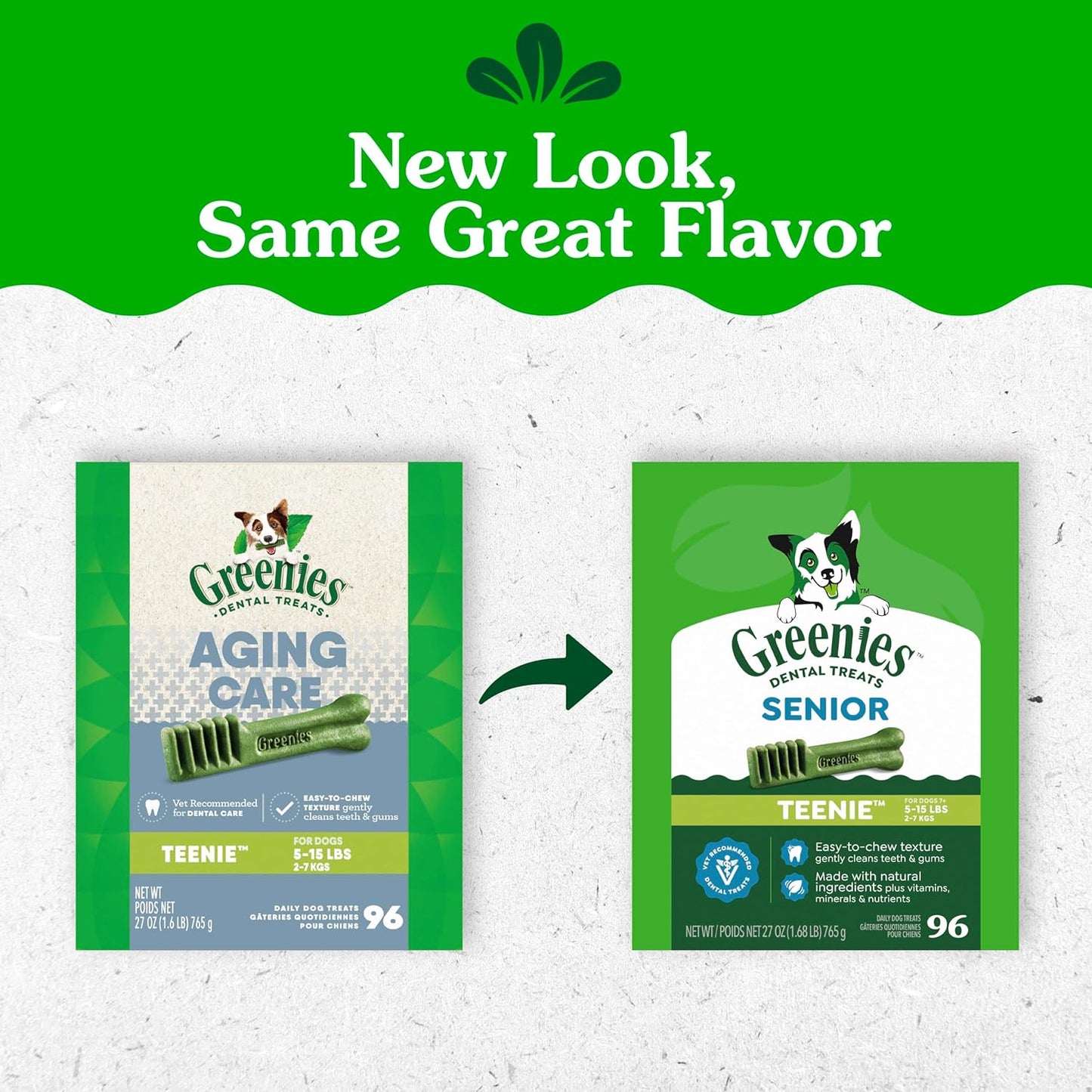 Greenies Dental Treats for Dogs, Veterinarian-Recommended Aging Care Adult Natural Dental Dog Treats, Teenie Size, 27 Oz. Pack, 96 Count