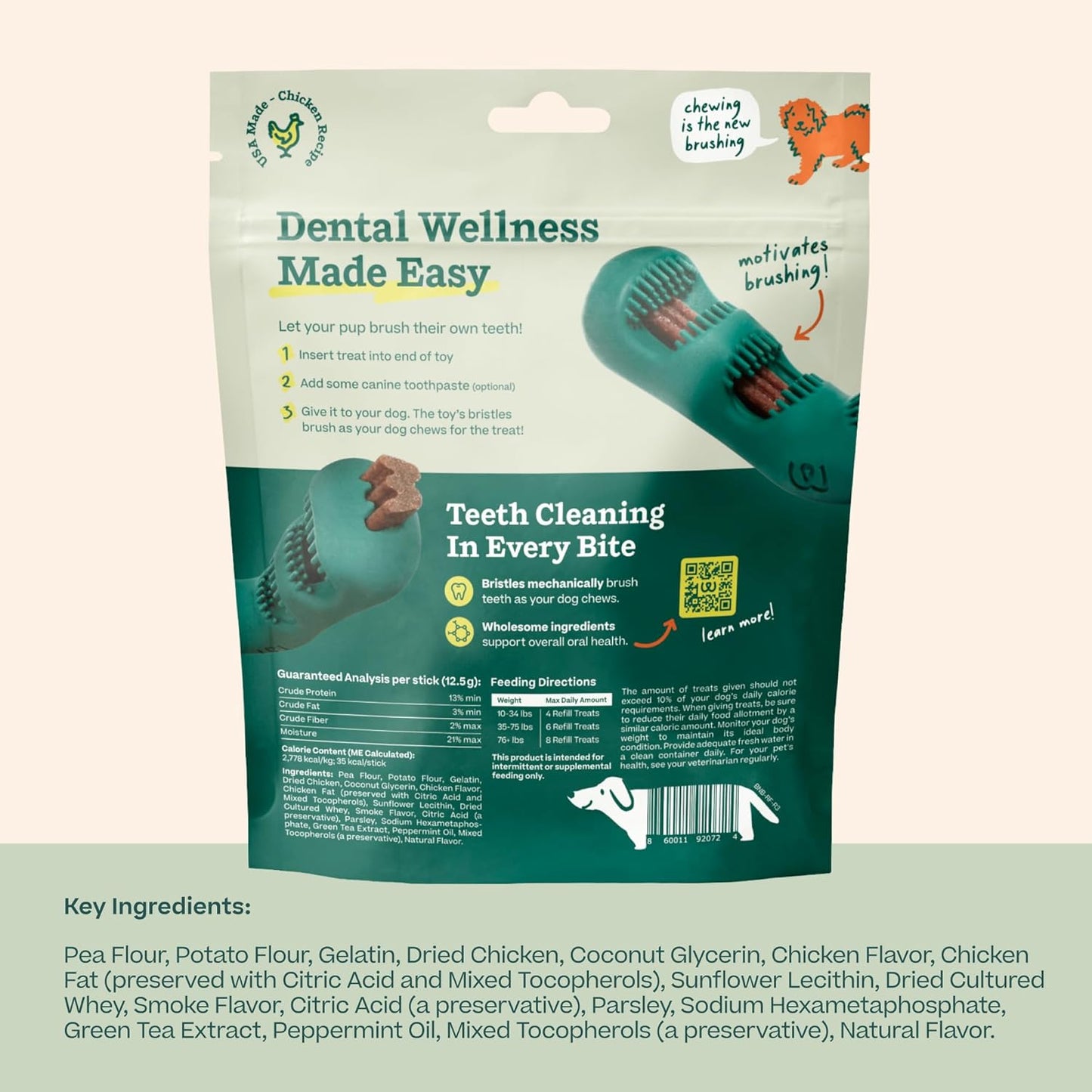 WOOF - Bite N' Brush Refills Treats for the Dog Toothbrush Toy - Scrub Plaque and Tartar from Your Dog'S Teeth and Mouth - Dog Dental Sticks - 18 Refills - Chicken