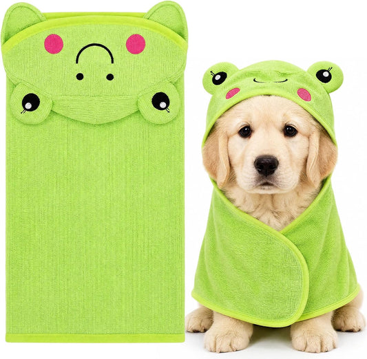 Cuffbow Frog Hooded Dog Bath Towel Robe with Hook Fast Drying,Medium