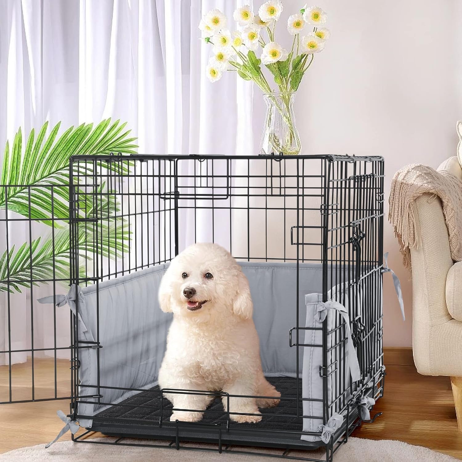 Hombys Dog Crate Bumper with Ties - Soft Crate Accessory -Kennel Cover - Training Pads for Front Door Crates, 24"X18", Gray