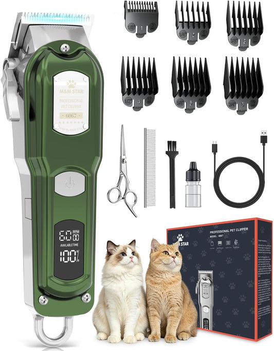 M&M Star Cat Clippers for Matted Hair, 3-Speed Quiet Cordless Cat Shaver, All-Metal Body Cat Hair Trimmer for Long Haired Cats, Cat Grooming Kit, Pet Clippers for Cats & Dogs