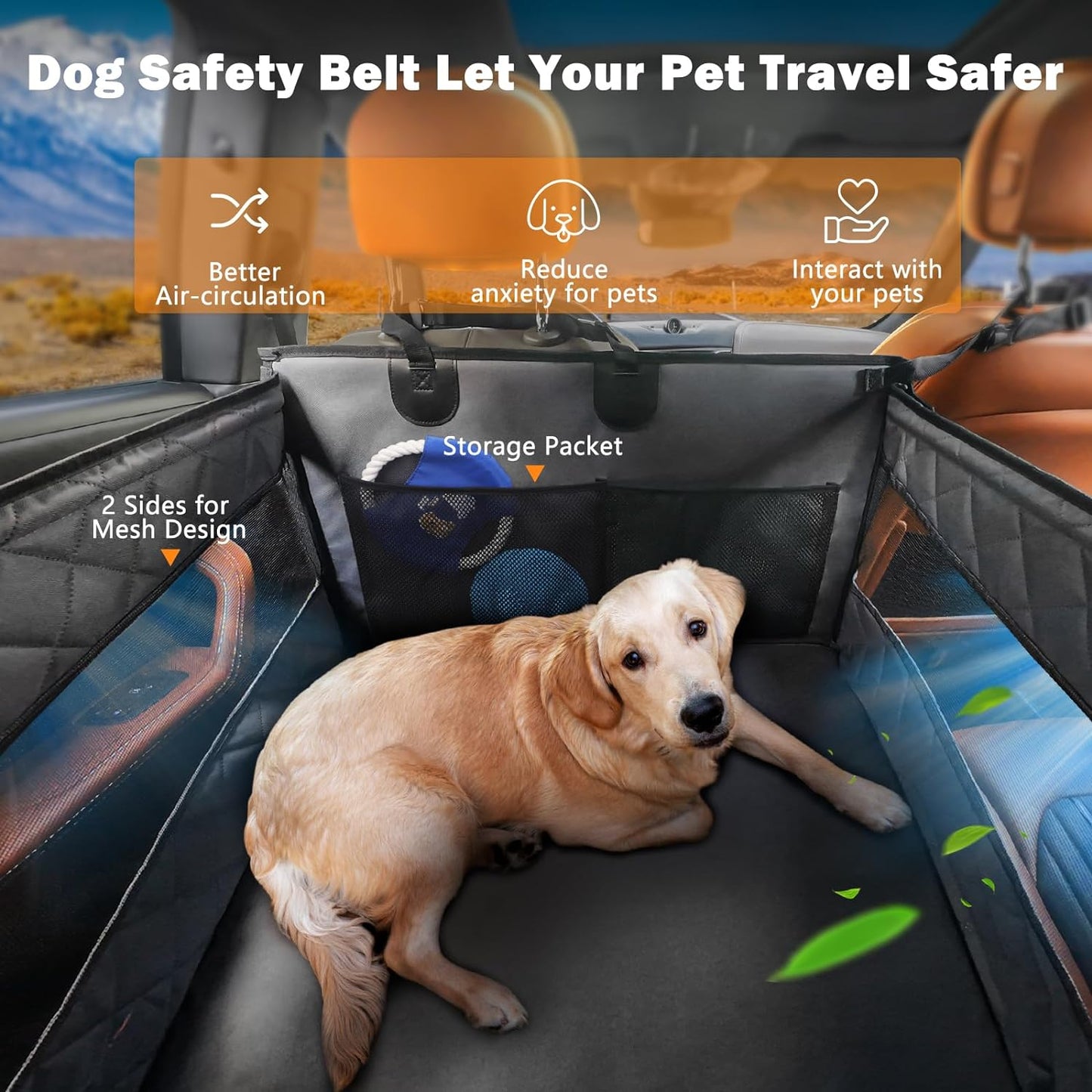 MIXJOY Dog Car Seat for Large Medium Dogs, Back Seat Extender for Pets, Waterproof Pet Carseat for Medium Sized Dog, Hammock for Pet, with Storage Pocket for Cars/Suv/Truck(L-28 * 22 * 20.5In)