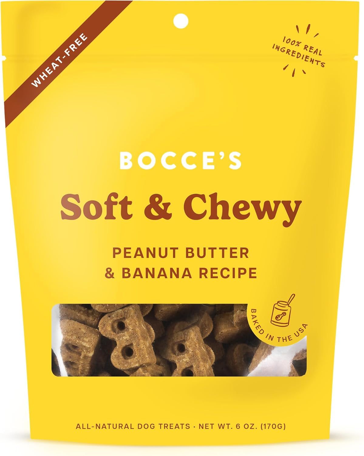 Bocce'S Bakery Oven Baked PB & Banana Recipe Treats for Dogs, Wheat-Free Everyday Dog Treats, Real Ingredients, Baked in the USA, Natural Soft & Chewy Cookies, Peanut Butter & Banana, 6 Oz
