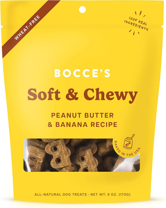 Bocce'S Bakery Oven Baked PB & Banana Recipe Treats for Dogs, Wheat-Free Everyday Dog Treats, Real Ingredients, Baked in the USA, Natural Soft & Chewy Cookies, Peanut Butter & Banana, 6 Oz