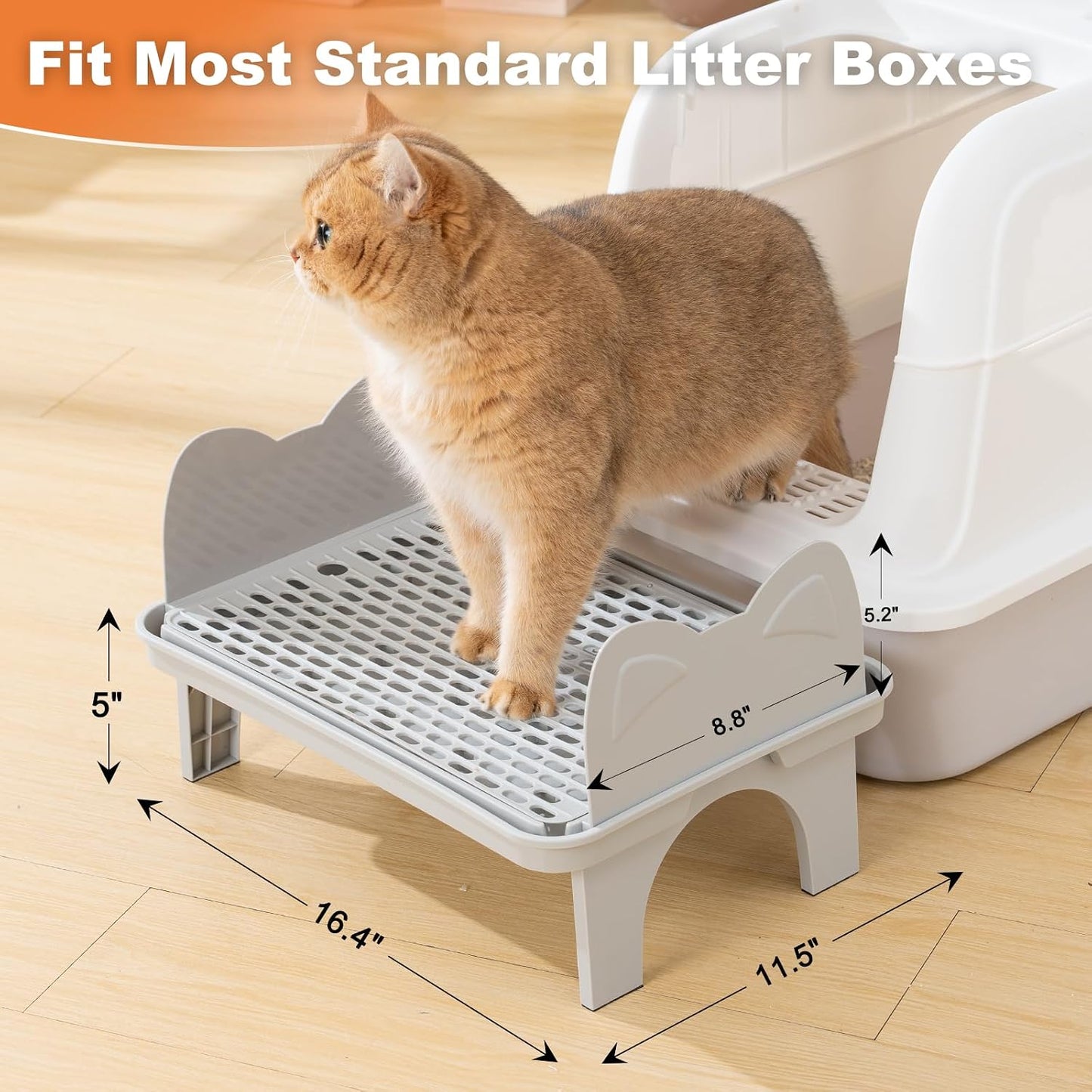 Uross Cat Litter Box Step, Extra Large Litter Box Ramp/Stairs with Detachable Splash-Proof Side Baffles, Anti-Tracking Litter Catcher, Easy to Clean, Non-Slip Step for Small & Elderly Cats (Grey)