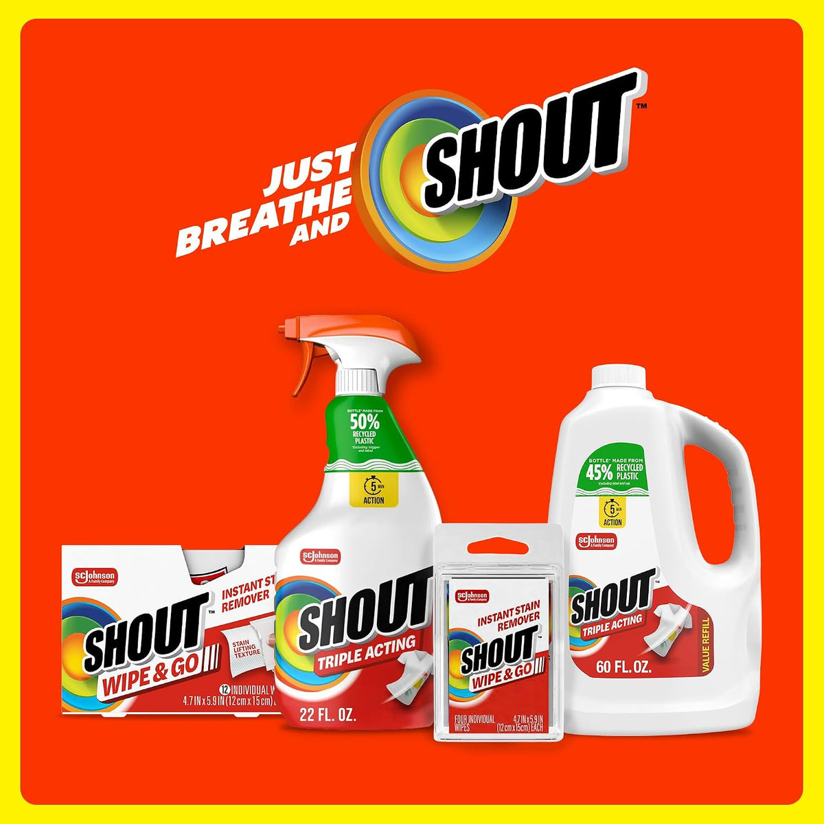 Shout Wipe & Go, Portable Instant Stain Remover Wipes, 12 Count, (1-Pack)