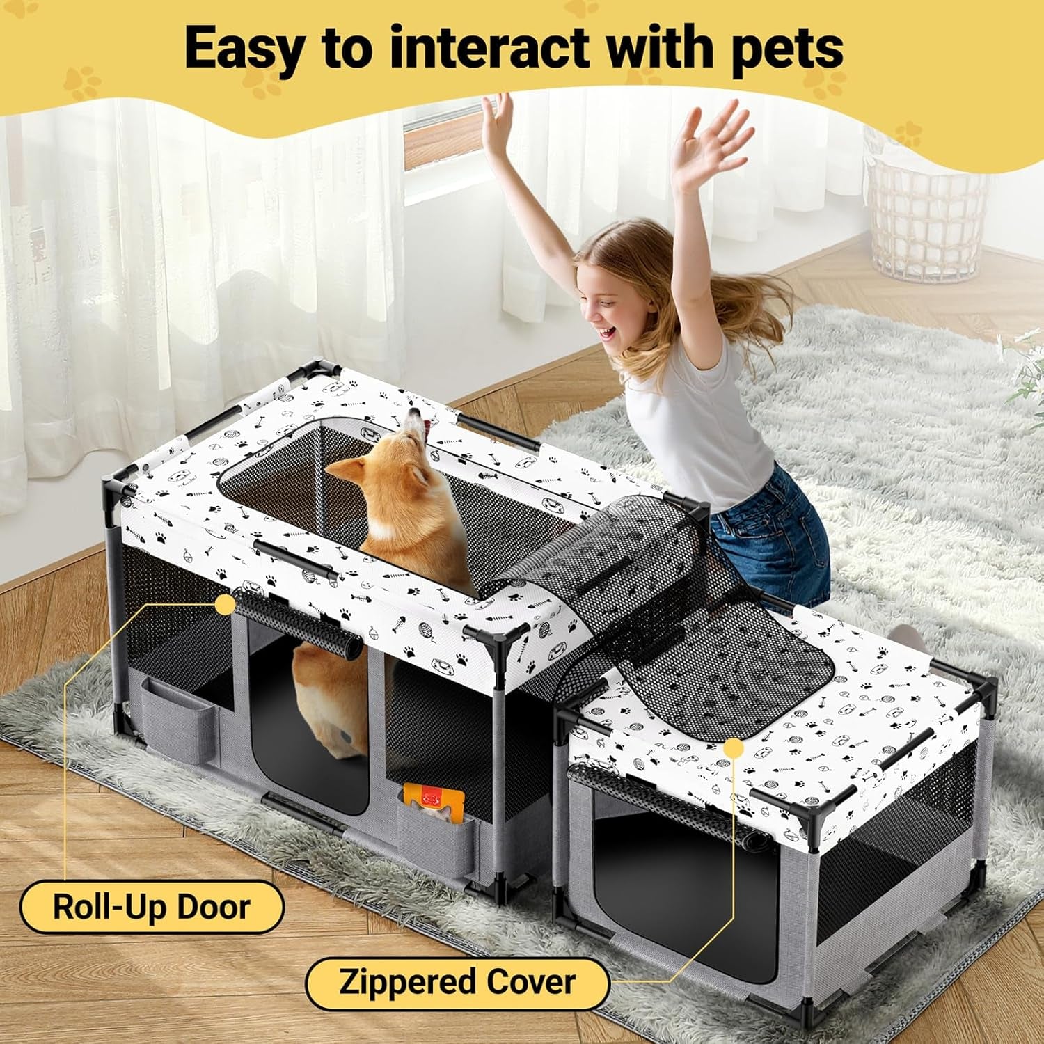 Portable Cat Playpen, PVC Pipe Reinforced Kitten Dog Pet Playpens for Indoor Cats Enclosed, Foldable Puppy Doggy Play Pen Outdoor, Kennel Tent Cage Crates, Zipper Top Cover(39"X24"X22")