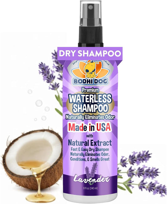 Bodhi Dog Waterless Shampoo - Natural Dry Shampoo for Dogs & Cats - Neutralizes Pet Odor - No Rinse Required - Made of Natural Extracts - Safe for Sensitive Skin - Made in USA - Lavender (8 Fl Oz)