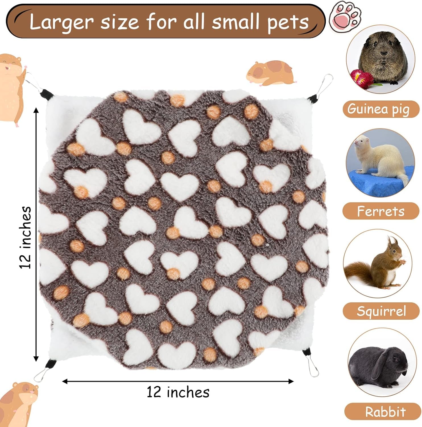 BOAO 2 Pcs Guineas Pig Rat Hammock Guinea Pig Hamster Ferret Hanging Hammock Guinea Pigs Accessories for Small Animals Chinchilla Parrot Sugar Glider Ferret Squirrel(Purple, Coffee,Heart Pattern)