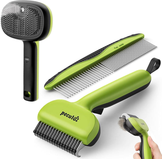 Pet Grooming Tool Bundle: Self-Cleaning Cat Steam Brush + Self-Cleaning Undercoat Rake + Comb