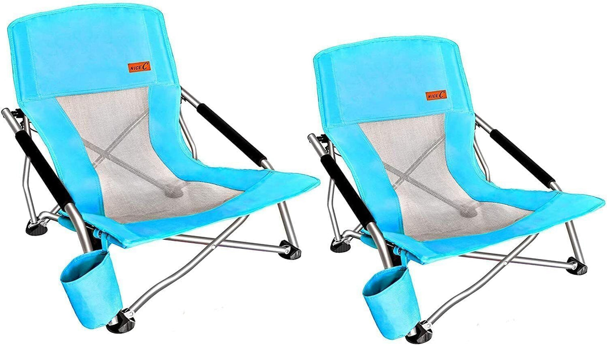 Nice C Low Beach Camping Folding Chair, River Sand Lake Chair (2 Pack Blue)