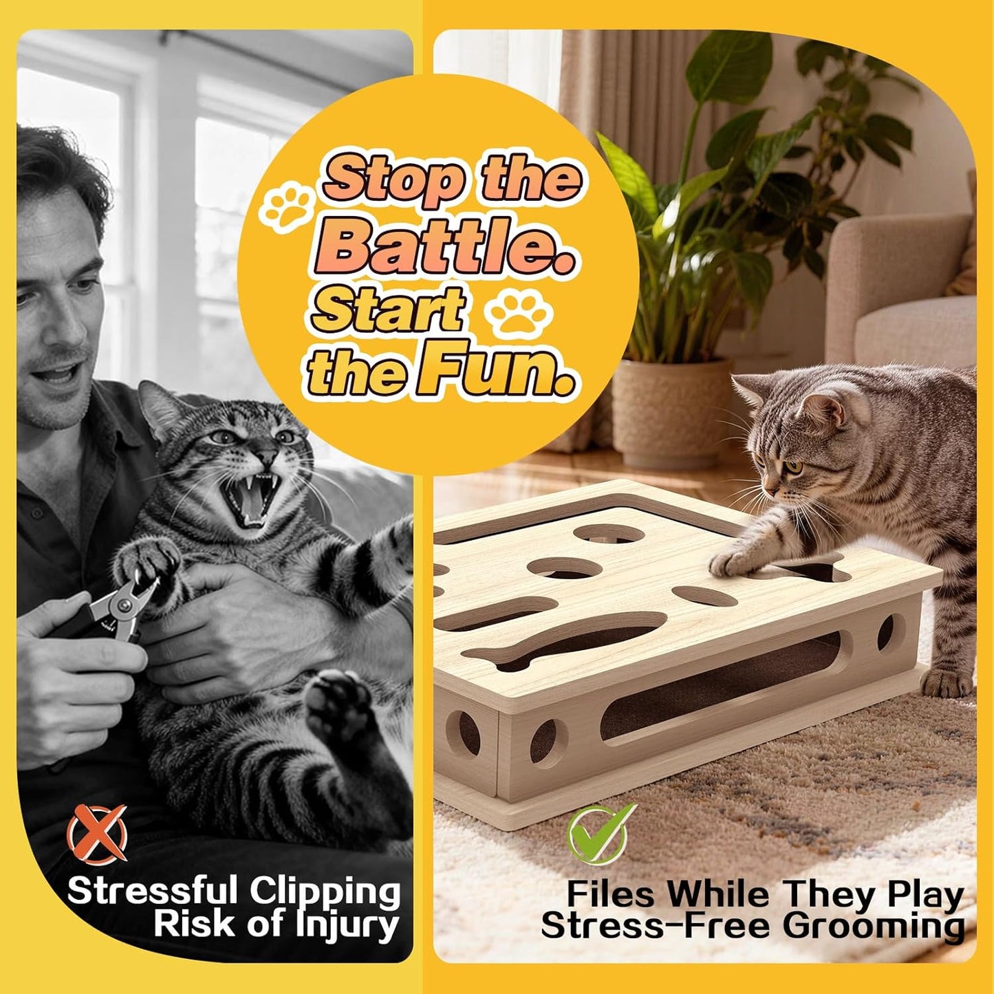 Cat Scratch Puzzle Enrichment Box, Interactive Cat Nail File Box with Sandpaper Liner for Cat Claw Care, Cat Scratch Puzzle Box - Stress Free Alternative to Clippers & Grinders for Indoor Cats