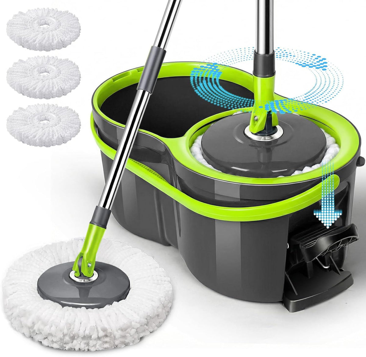 Masthome Compact Spin Mop Bucket System with Pedal Wringer Set