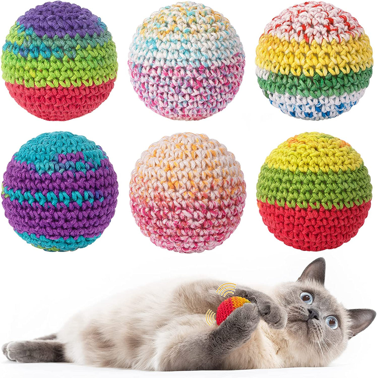 Retro Shaw Cat Toys Balls, 6Pcs Wool Yarn Balls with Bells for Indoor Cats