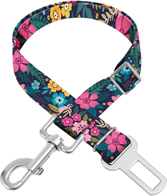 Adjustable Pet Cat and Dog Car Seat Belt，The Lanyard Is Flexible and Adjustable from 20 to 33 Inches (Floral)