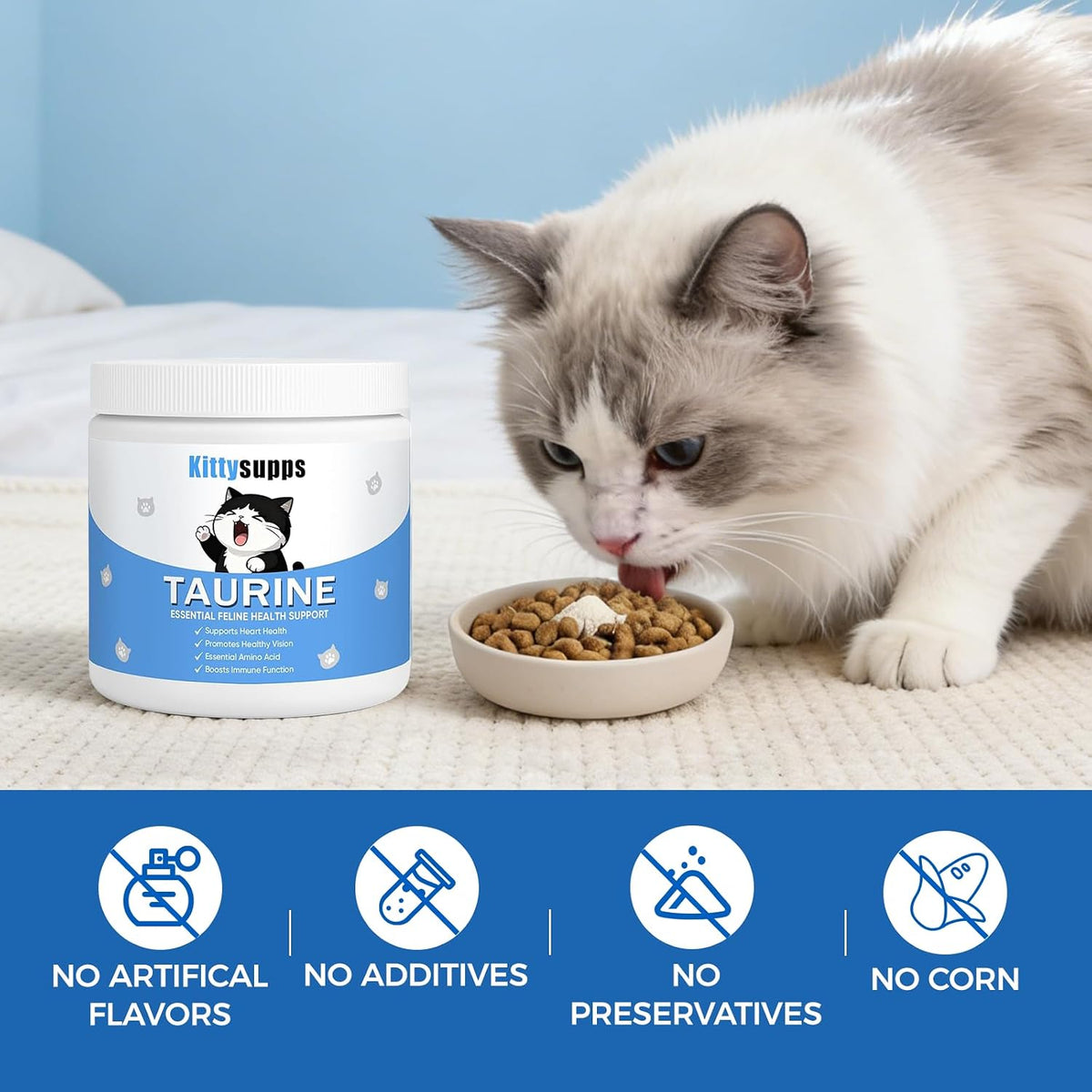 Kittysupps Taurine Powder for Cats, Kitty Supps Taurine Supplement, Grade Amino Acid Supplement for Heart, Vision & Daily Wellness, 200 Grams (1Pcs)