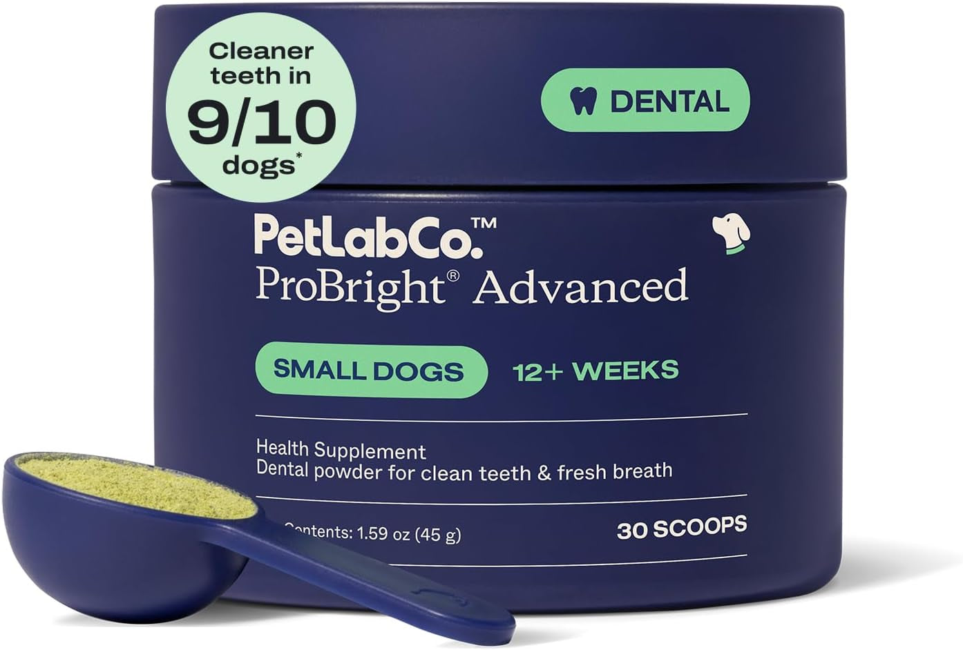 Petlab Co. Probright Advanced Dental Powder - Dog Breath Freshener - Teeth Cleaning Made Easy – Targets Tartar & Bad Breath - Packaging May Vary - Formulated for Small Dogs