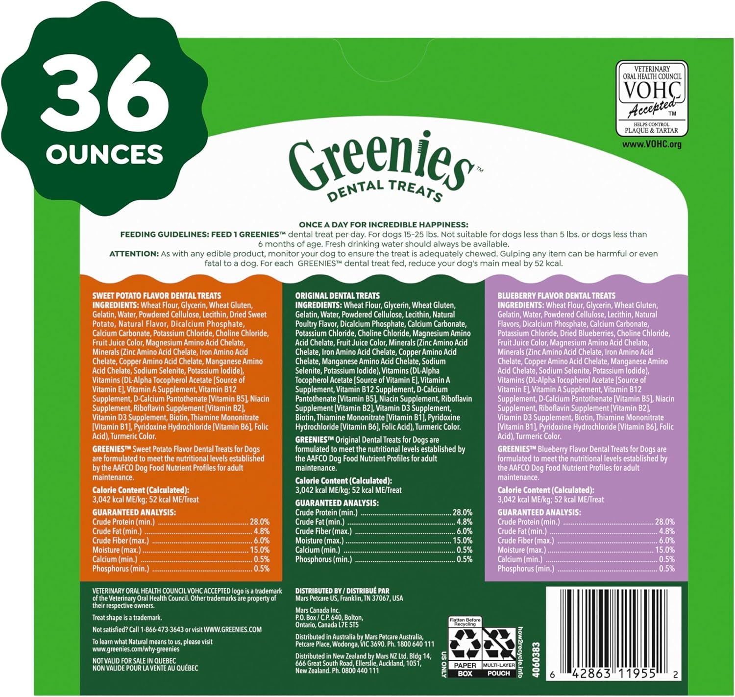 Greenies Veterinarian-Recommended Adult Natural Dental Dog Treats Petite Size, Variety Pack Flavor, (3) 12 Oz. Packs, 60 Count