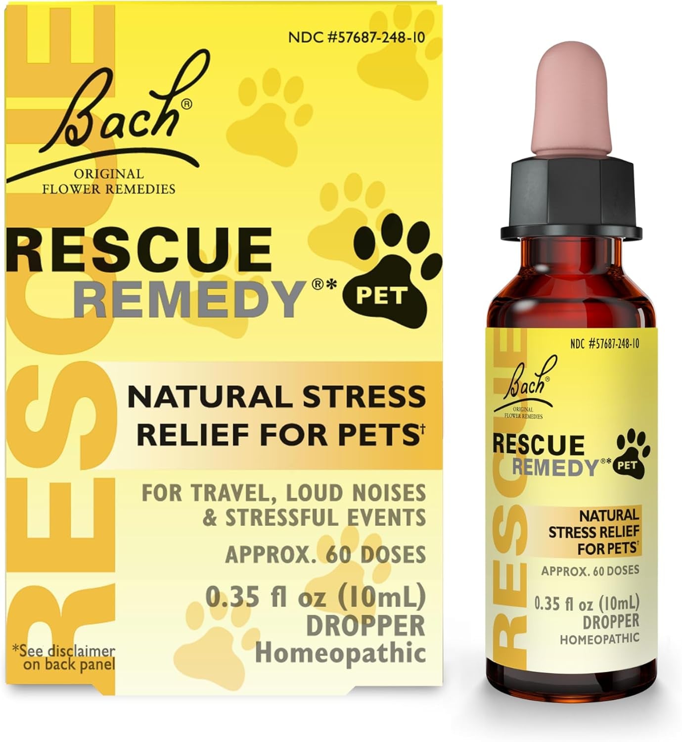 Rescue Remedy Pet Dropper - 10Ml - Stress & Tension Support for Dogs & Cats with Bach Natural Flower Essences - Sedative-Free, Homeopathic Liquid Formula - for All Breeds, Ages & Weights