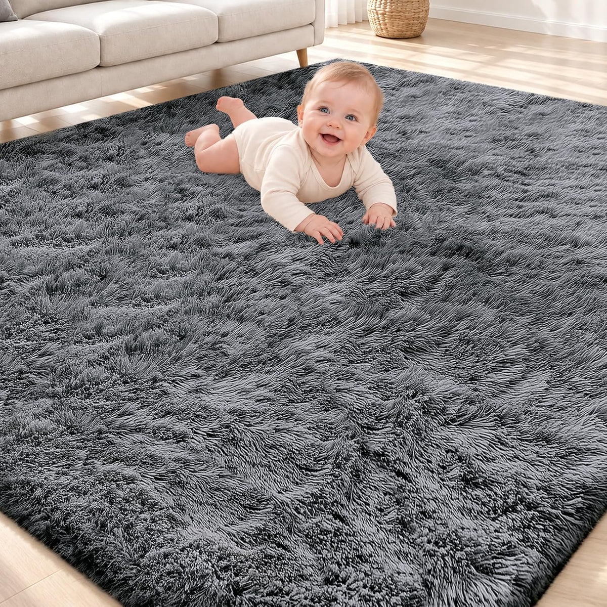 Smiry Area Rugs for Living Room Bedroom 4X5.9 Ft, Fluffy Washable Carpet