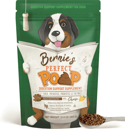 Perfect Poop Digestion & General Health Supplement for Dogs: Fiber, Prebiotics, Probiotics & Enzymes Relieve Digestive Conditions, Optimize Stool, and Improve Health (Cheddar Cheese, 12.8 Oz)